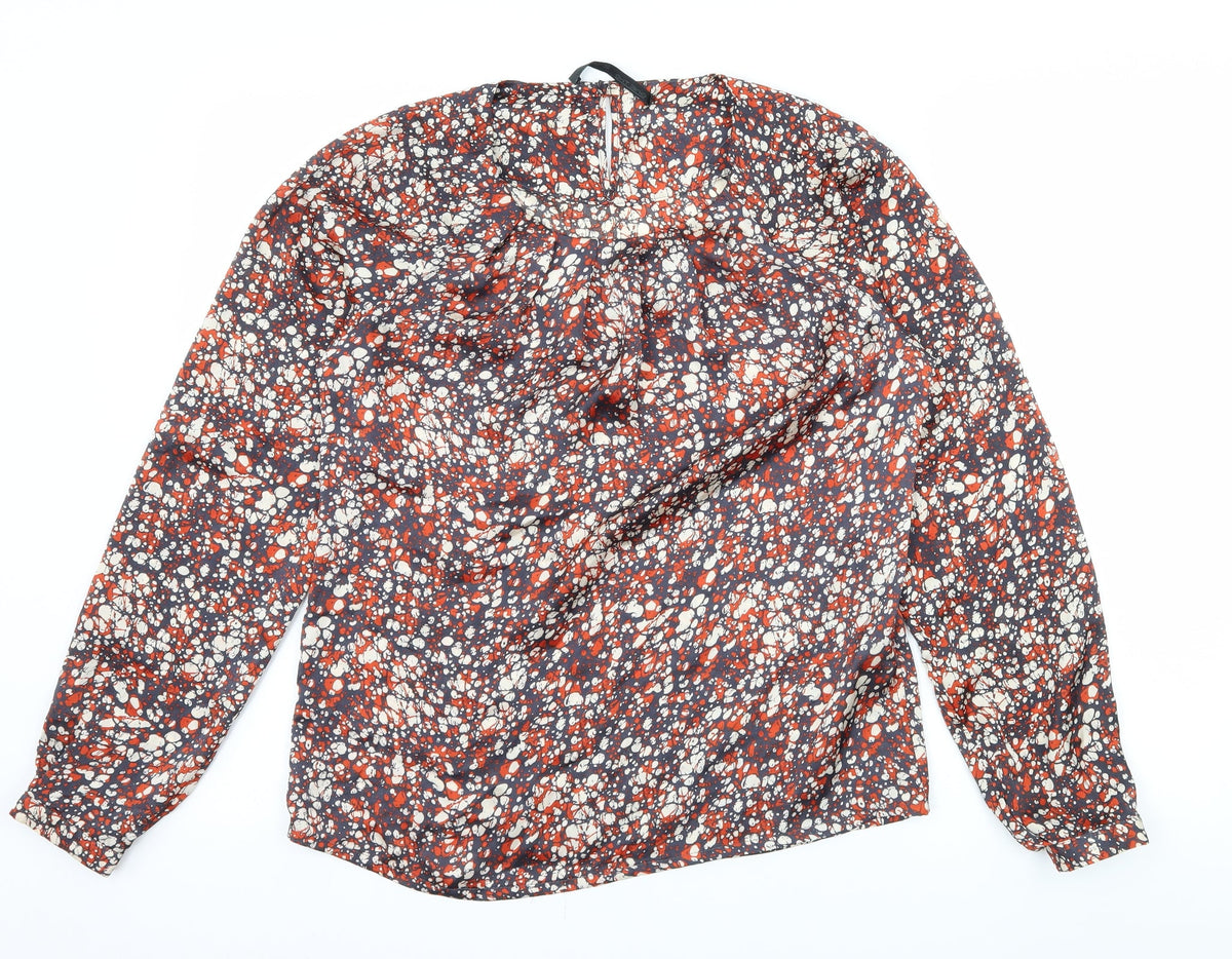 One Two Womens Multicoloured Geometric Satin Basic Blouse Size 8