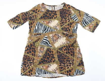 anna melan Womens Beige Animal Print  Basic Blouse Size 2XL