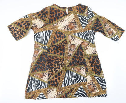 anna melan Womens Beige Animal Print  Basic Blouse Size 2XL
