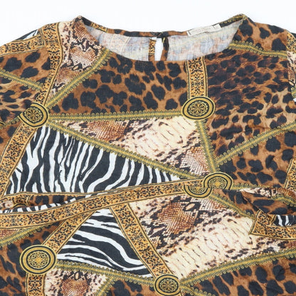anna melan Womens Beige Animal Print  Basic Blouse Size 2XL
