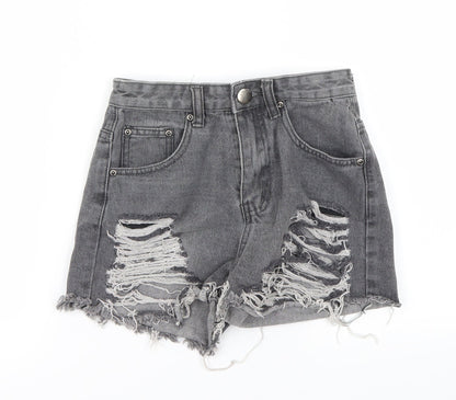 PRETTYLITTLETHING Womens Grey   Cut-Off Shorts Size 6