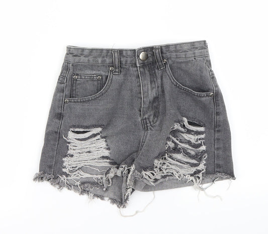 PRETTYLITTLETHING Womens Grey   Cut-Off Shorts Size 6