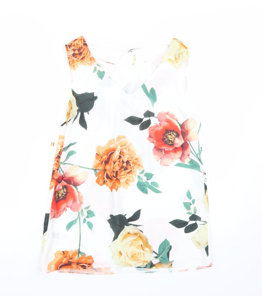 F&F Womens White Floral  Basic T-Shirt Size 6