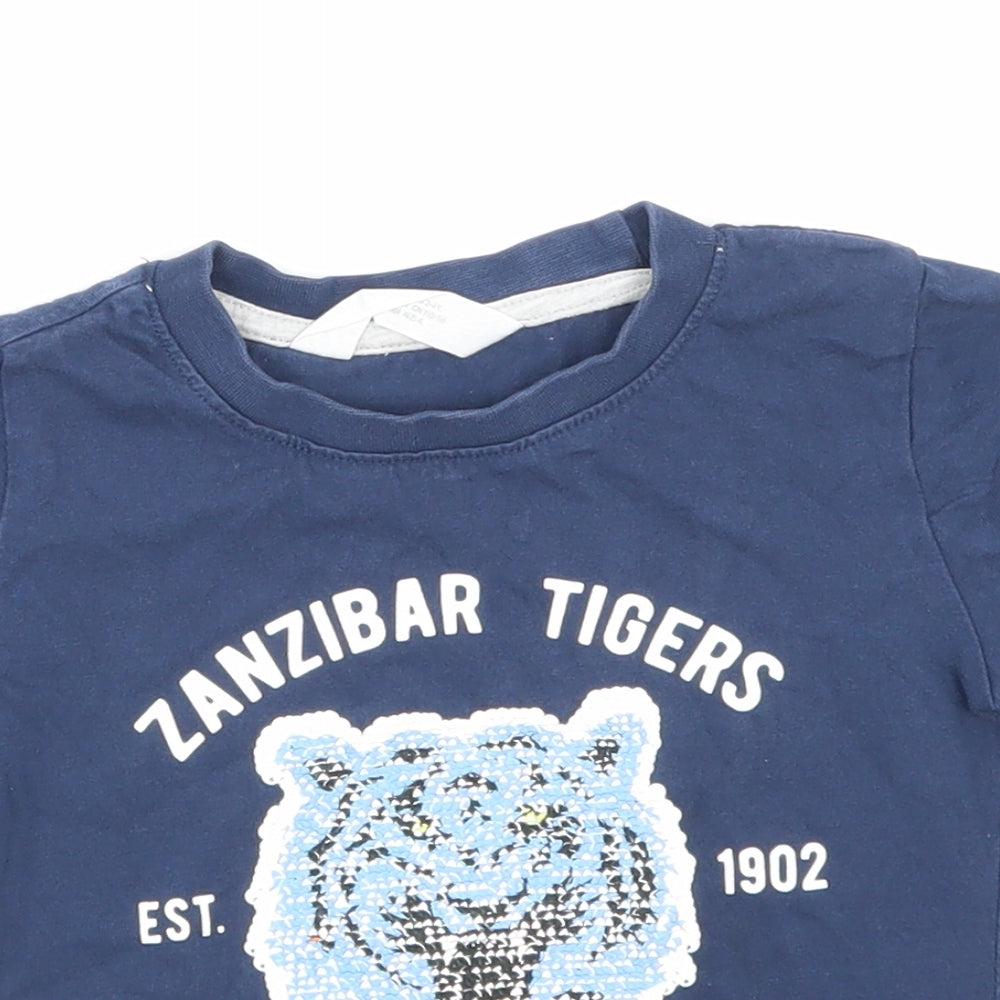H&M Boys Blue Animal Print  Basic T-Shirt Size 2-3 Years
