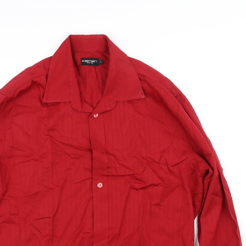 Mens UK Size L Iceman Red  Button-Up Long Sleeve Casual Shirt