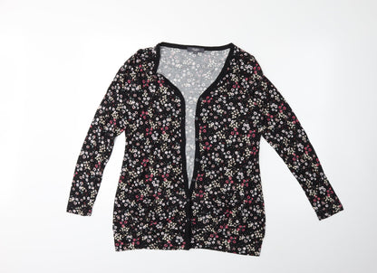 STUDIO BASICS Womens Black Floral  Cardigan Jumper Size 8