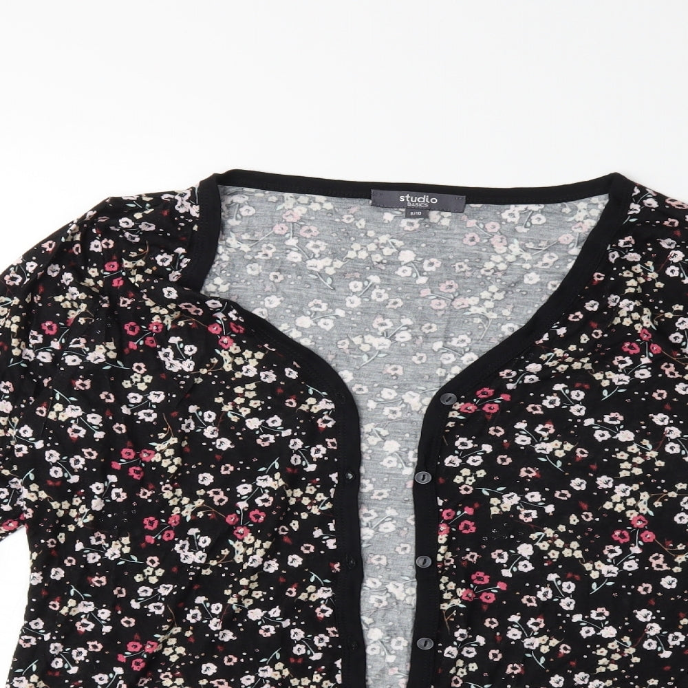 STUDIO BASICS Womens Black Floral  Cardigan Jumper Size 8