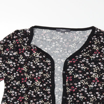 STUDIO BASICS Womens Black Floral  Cardigan Jumper Size 8
