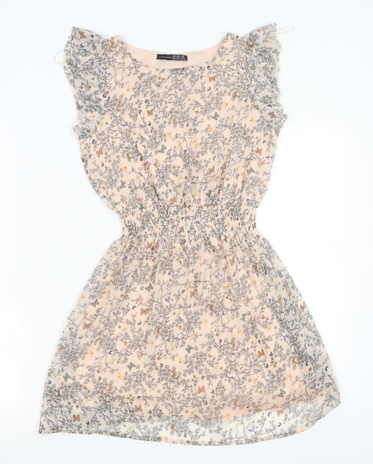 Front view of amosphere women’s pink floral fit & flare, size UK 10