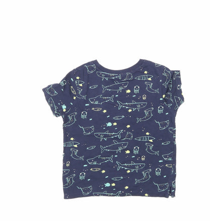 George Girls Blue Animal Print  Basic T-Shirt Size 3-4 Years