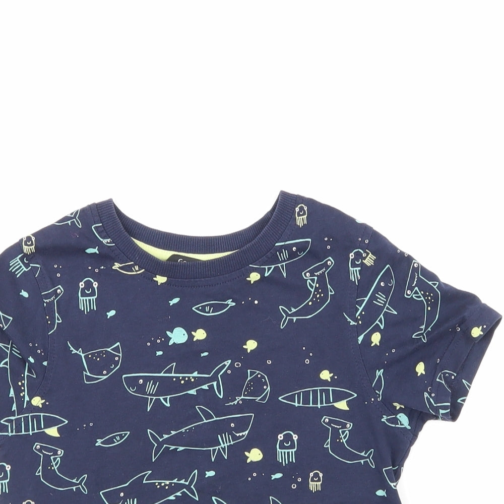 George Girls Blue Animal Print  Basic T-Shirt Size 3-4 Years