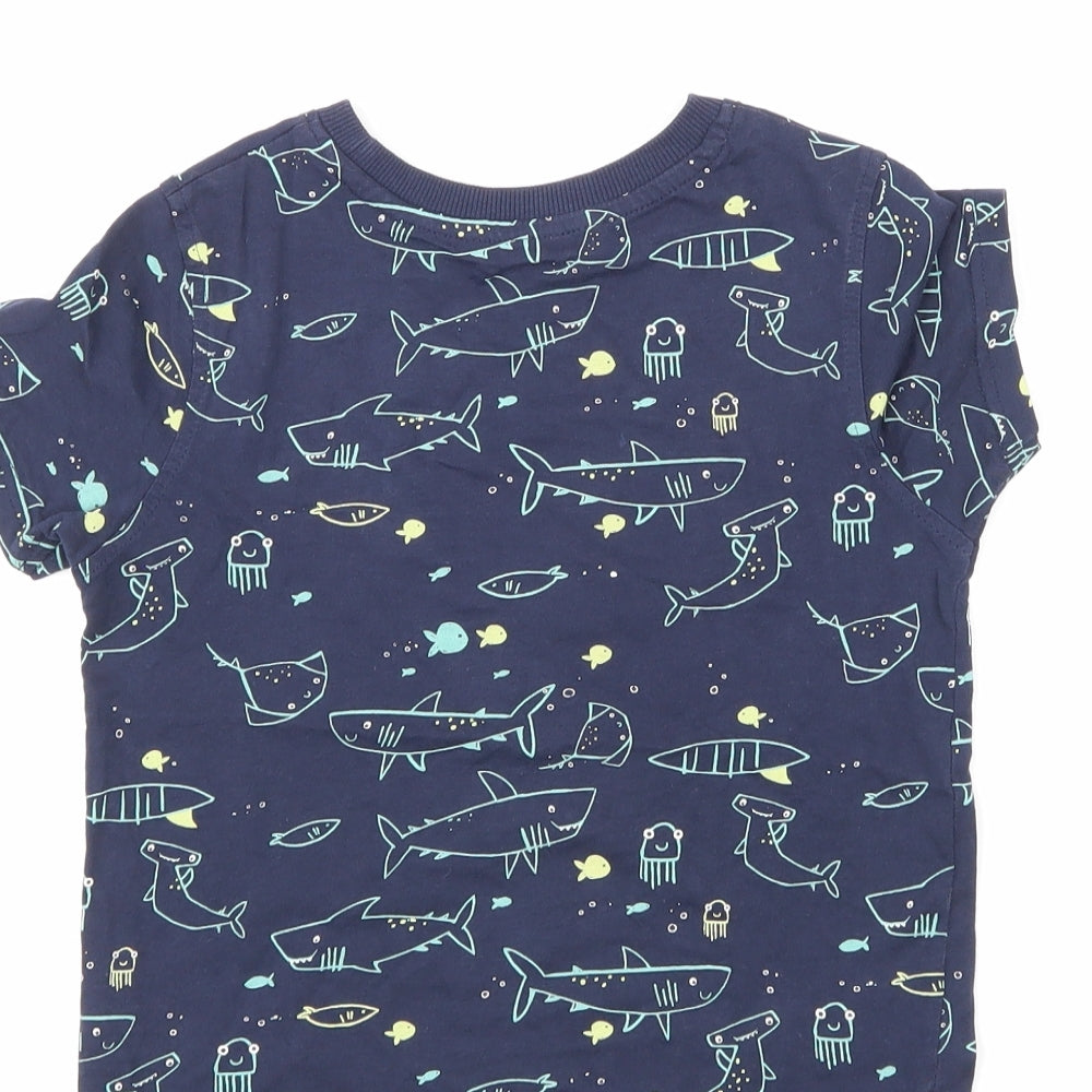 George Girls Blue Animal Print  Basic T-Shirt Size 3-4 Years