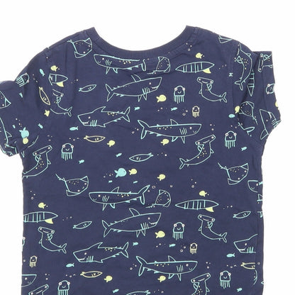 George Girls Blue Animal Print  Basic T-Shirt Size 3-4 Years