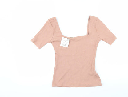 Womens UK Size L Pull&Bear Pink Cropped T-Shirt
