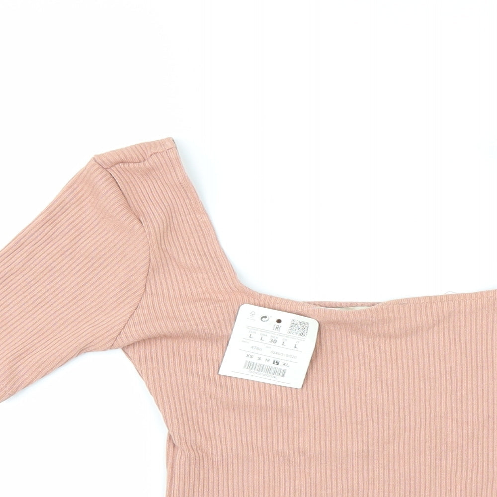 Womens UK Size L Pull&Bear Pink Cropped T-Shirt