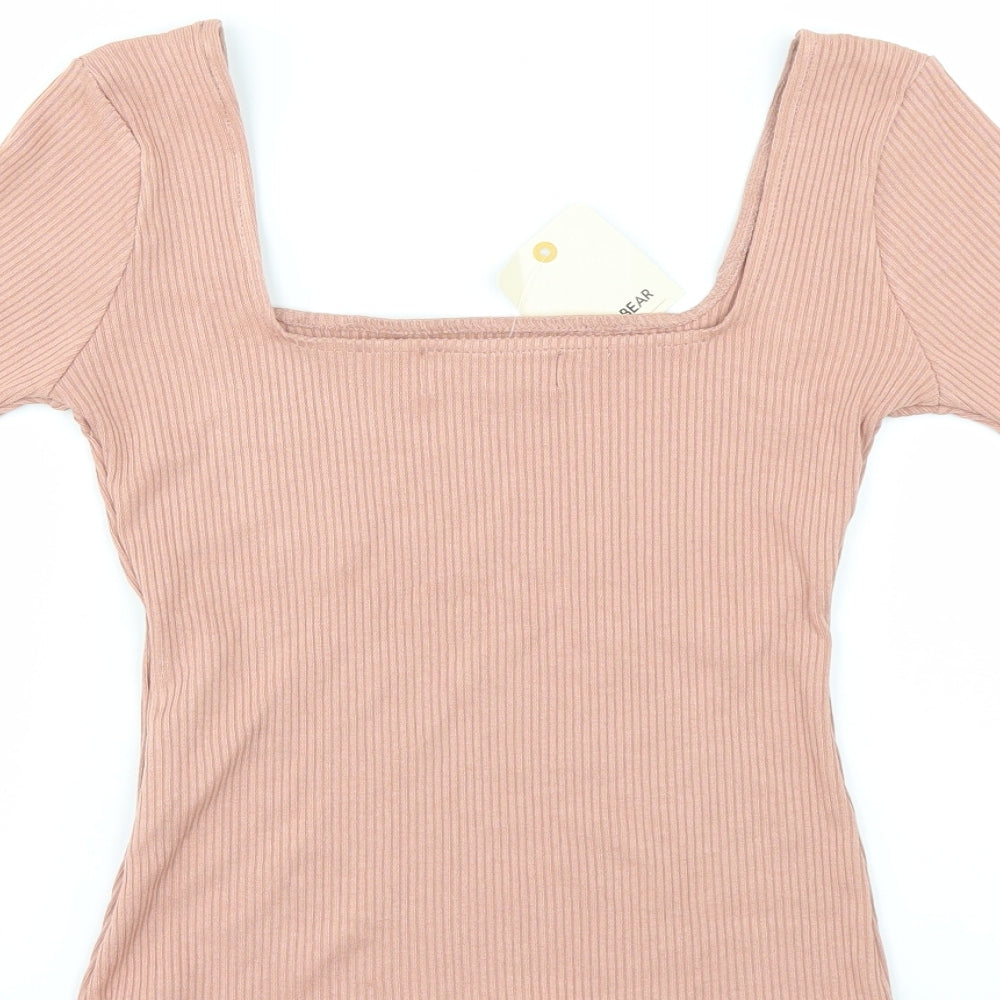 Womens UK Size L Pull&Bear Pink Cropped T-Shirt