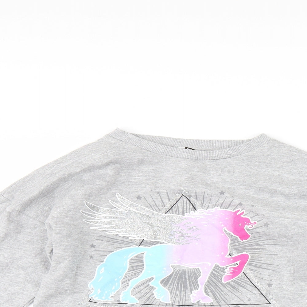 pep & Co Girls Grey   Pullover Sweatshirt Size 10-11 Years  - Unicorn