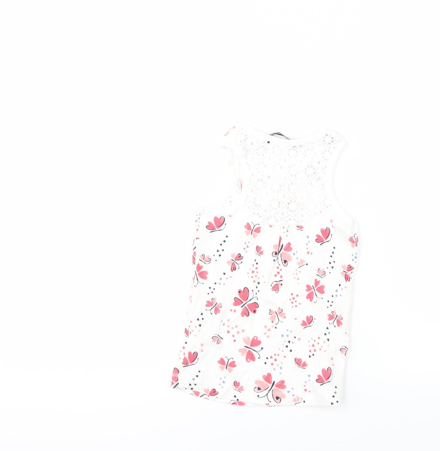 George Girls White   Basic Tank Size 5-6 Years  - butteflies