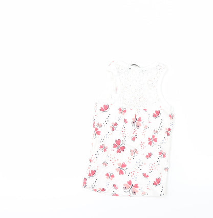 George Girls White   Basic Tank Size 5-6 Years  - butteflies