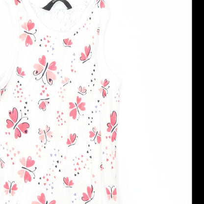 George Girls White   Basic Tank Size 5-6 Years  - butteflies