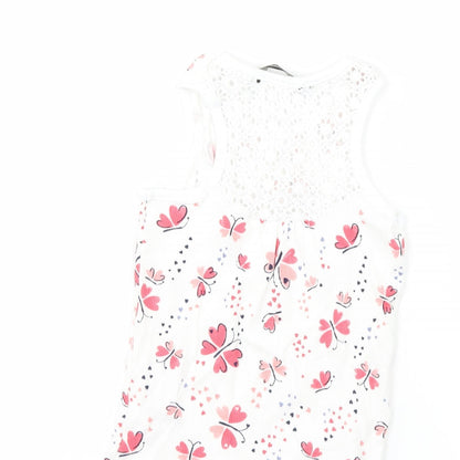 George Girls White   Basic Tank Size 5-6 Years  - butteflies