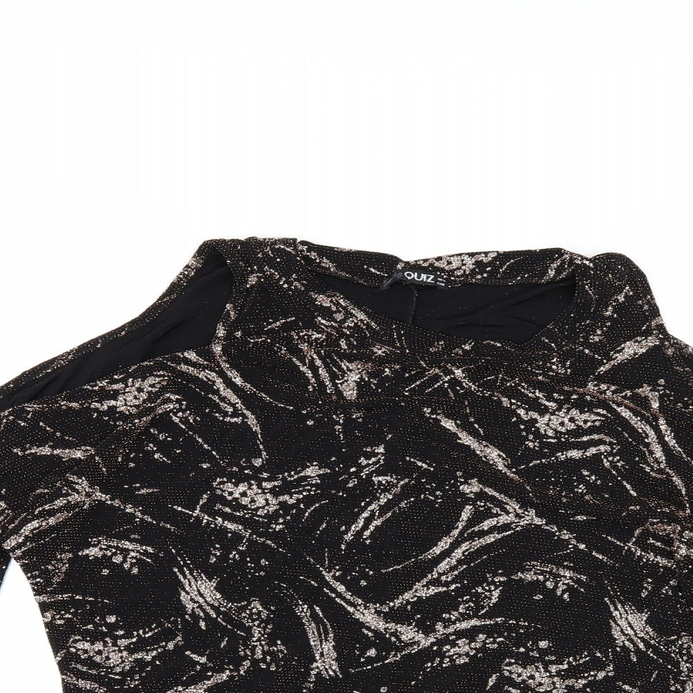 Quiz Womens Black Polka Dot  Basic T-Shirt Size 12  - Cut Out Shoulder