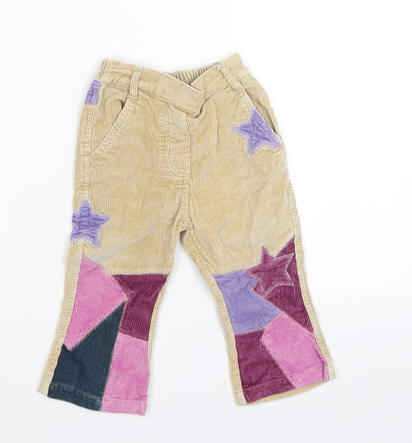 4kids Girls Beige Flecked Corduroy Capri Trousers Size 6-9 Months  - patchwork cords