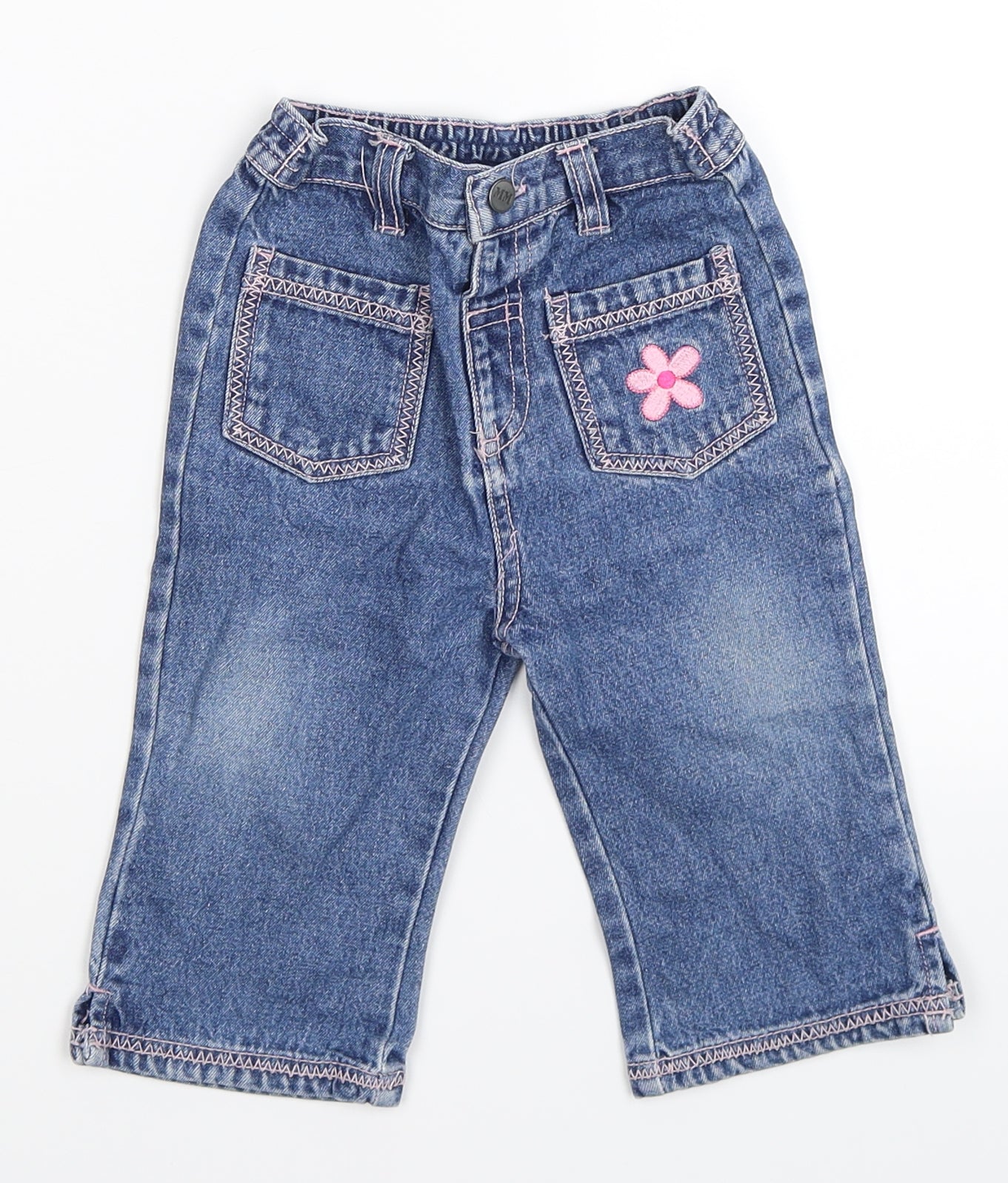 morris mouse Girls Blue Floral Denim Pedal Pusher Jeans Size 3-6 Months