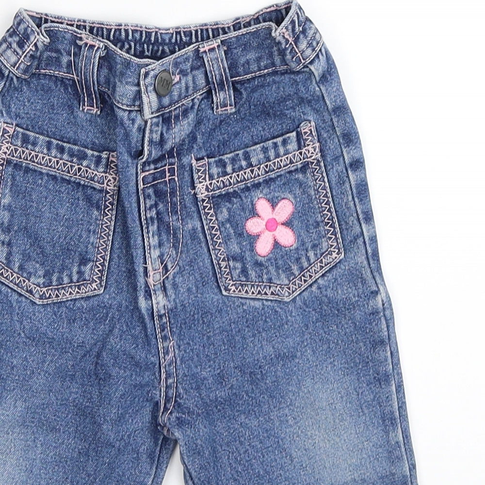 morris mouse Girls Blue Floral Denim Pedal Pusher Jeans Size 3-6 Months