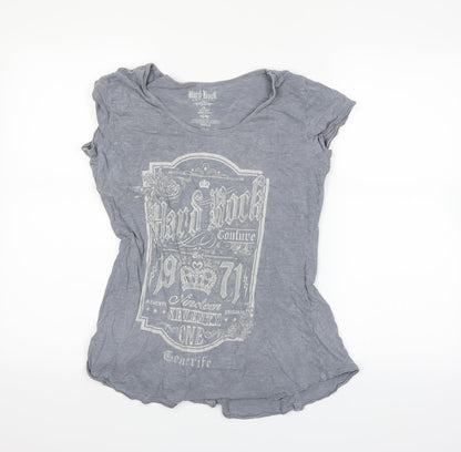 Womens UK Size S Hard Rock Grey Basic T-Shirt