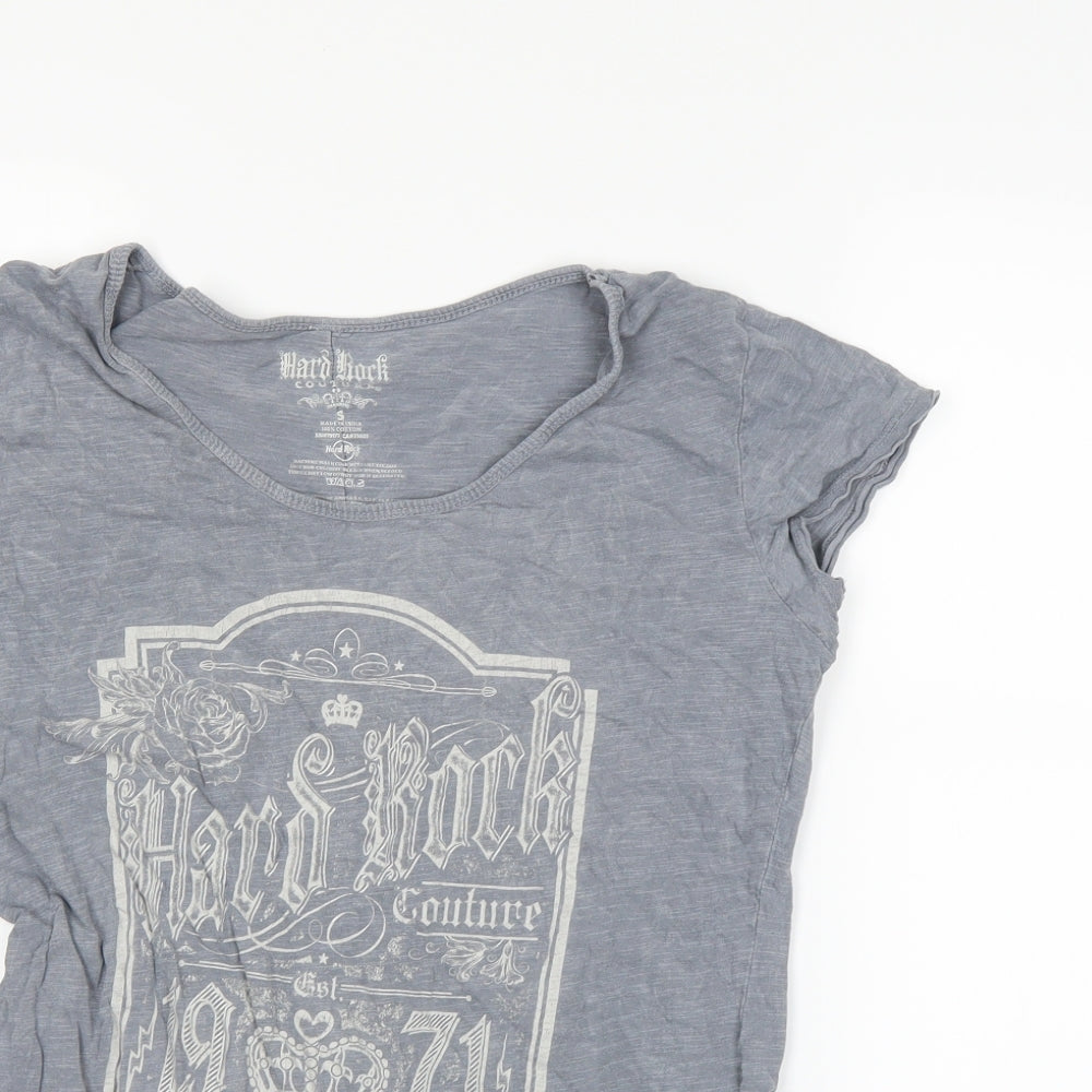 Womens UK Size S Hard Rock Grey Basic T-Shirt