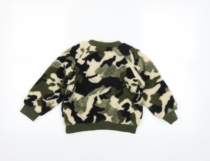Preworn Girls Green Camouflage  Pullover Jumper Size 13 Years