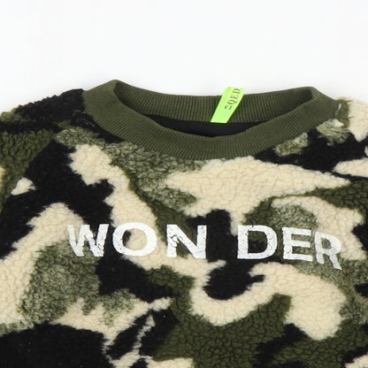 Preworn Girls Green Camouflage  Pullover Jumper Size 13 Years