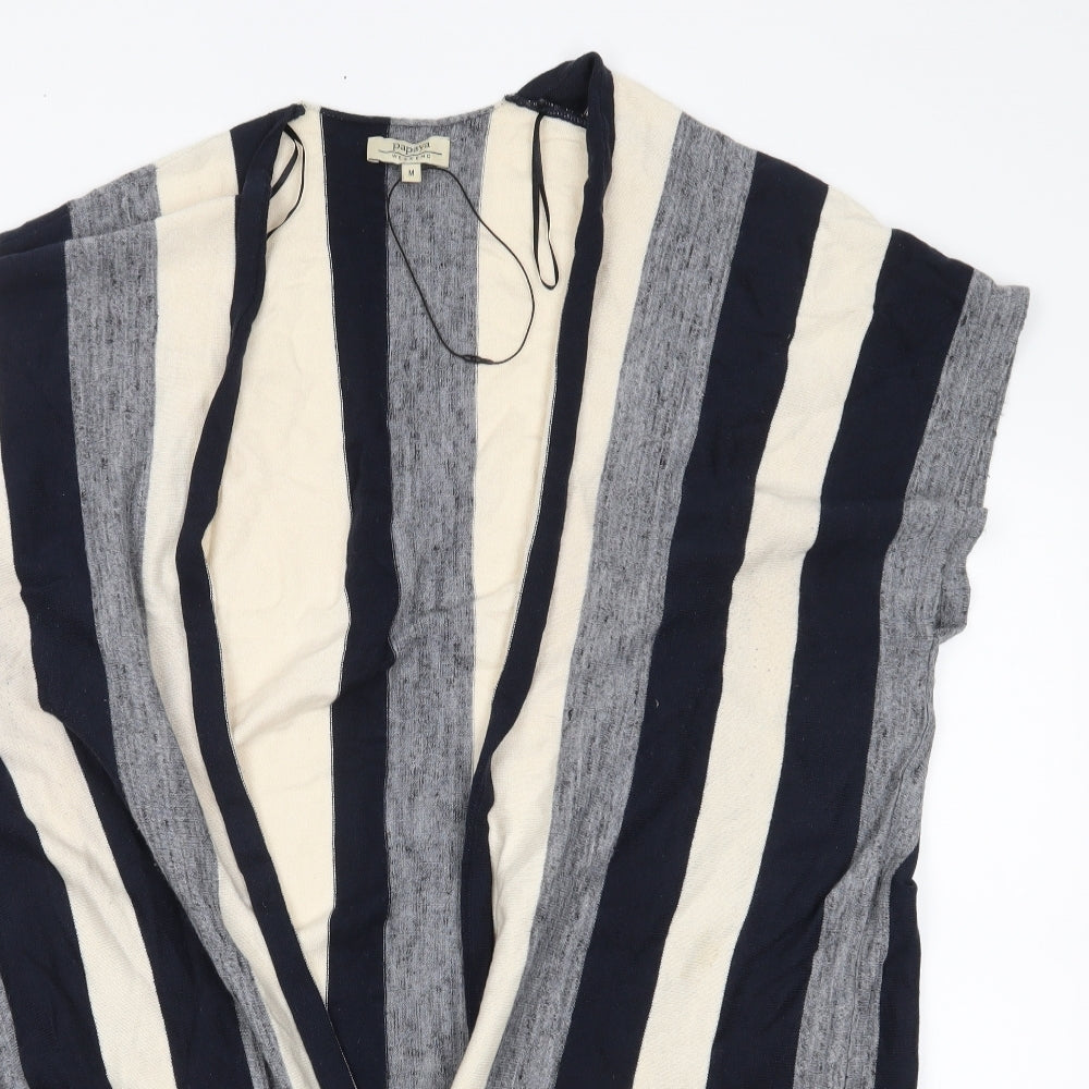Papaya Womens Grey Striped  Cardigan Jumper Size M