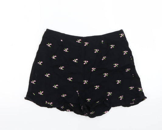 Miss Selfridge Womens Black Floral  Skimmer Shorts Size 10