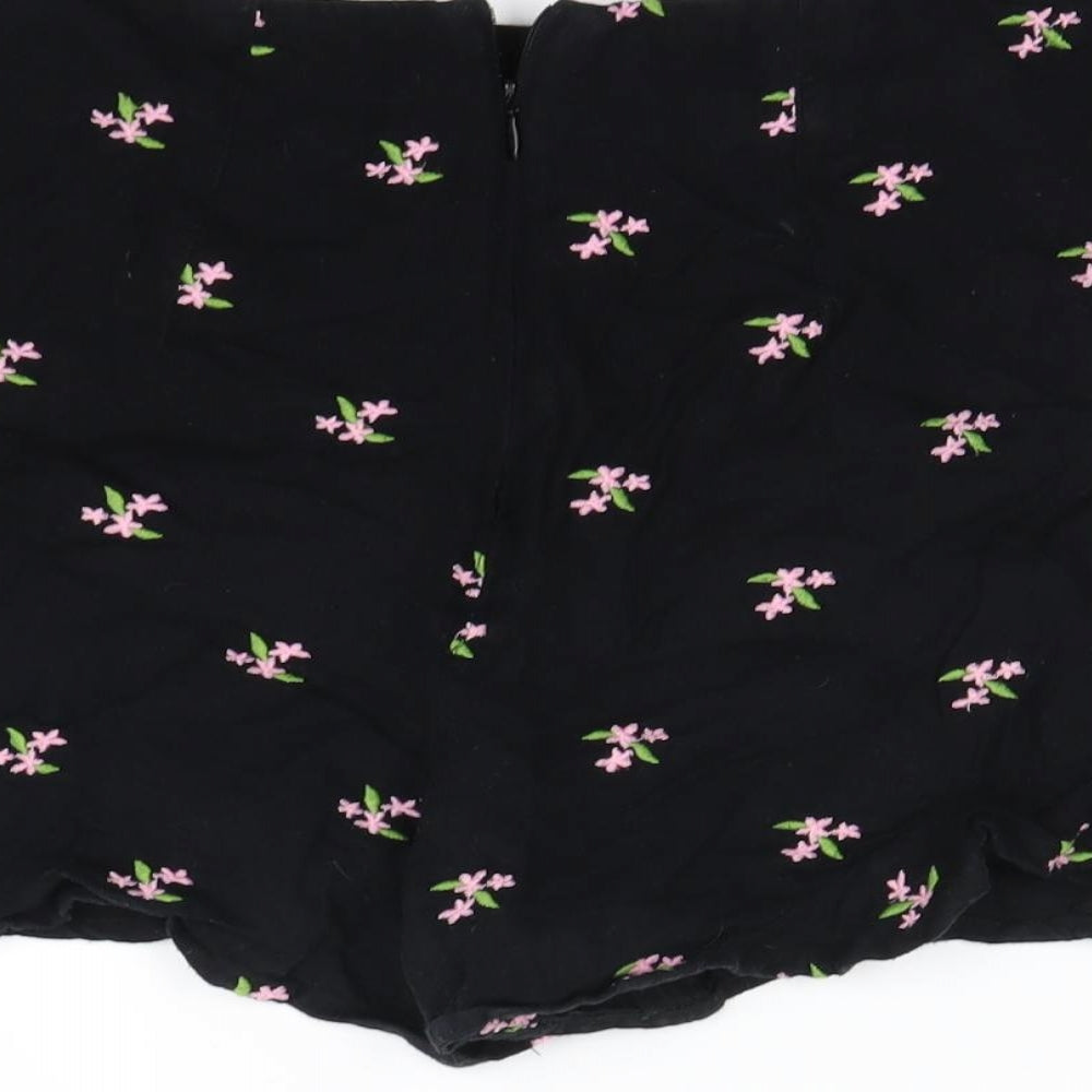 Miss Selfridge Womens Black Floral  Skimmer Shorts Size 10