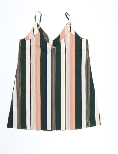 SheIn Womens Green Striped Chiffon Camisole Tank Size L