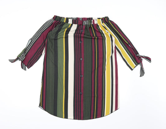 Quiz Womens Multicoloured Striped Chiffon Shirt Dress  Size 12