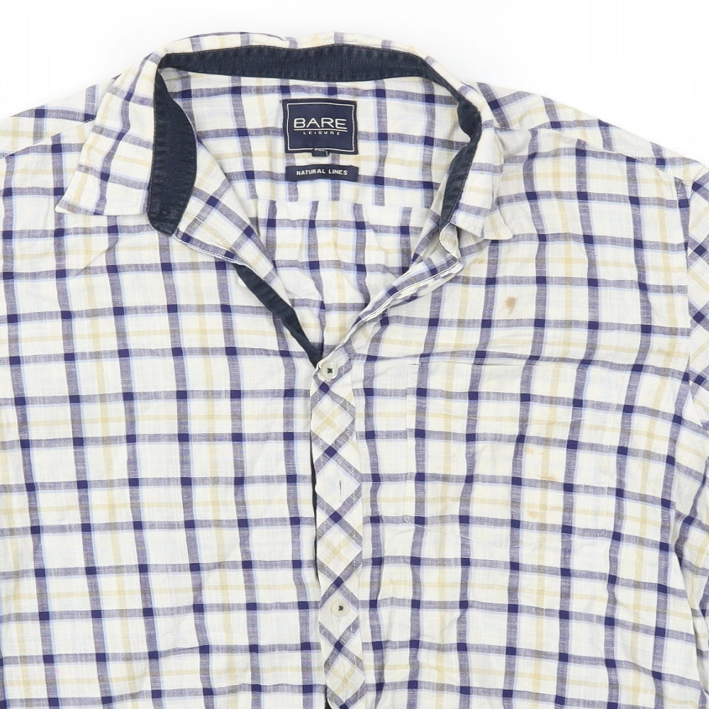 Mens UK Size L bare Beige  Button-Up Short Sleeve Casual Shirt
