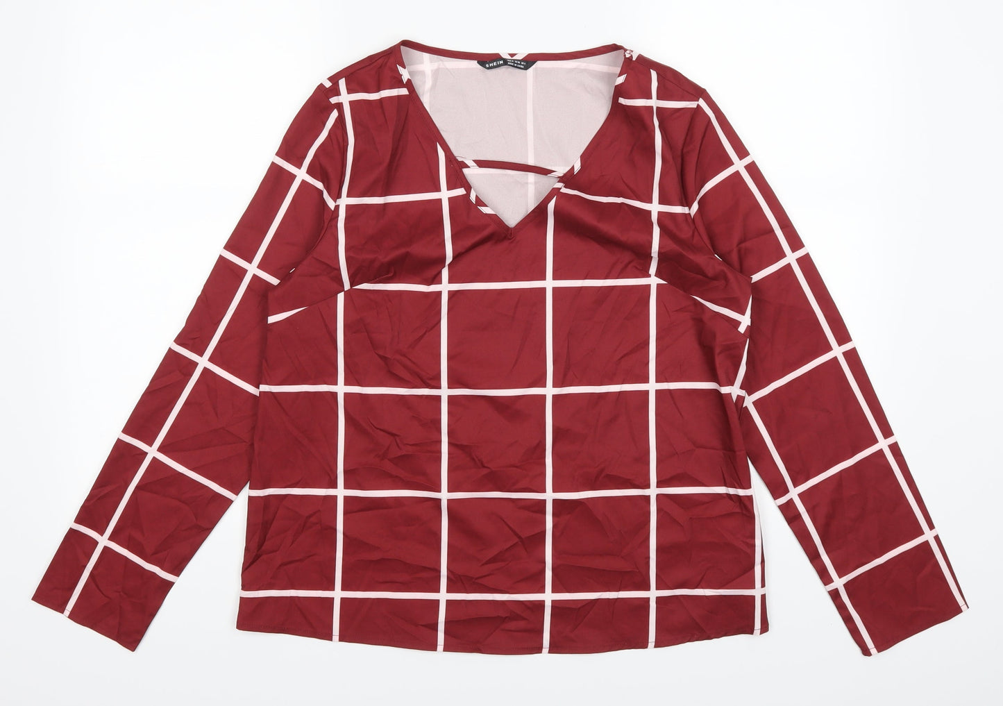 SheIn Womens Red Geometric  Basic Blouse Size M