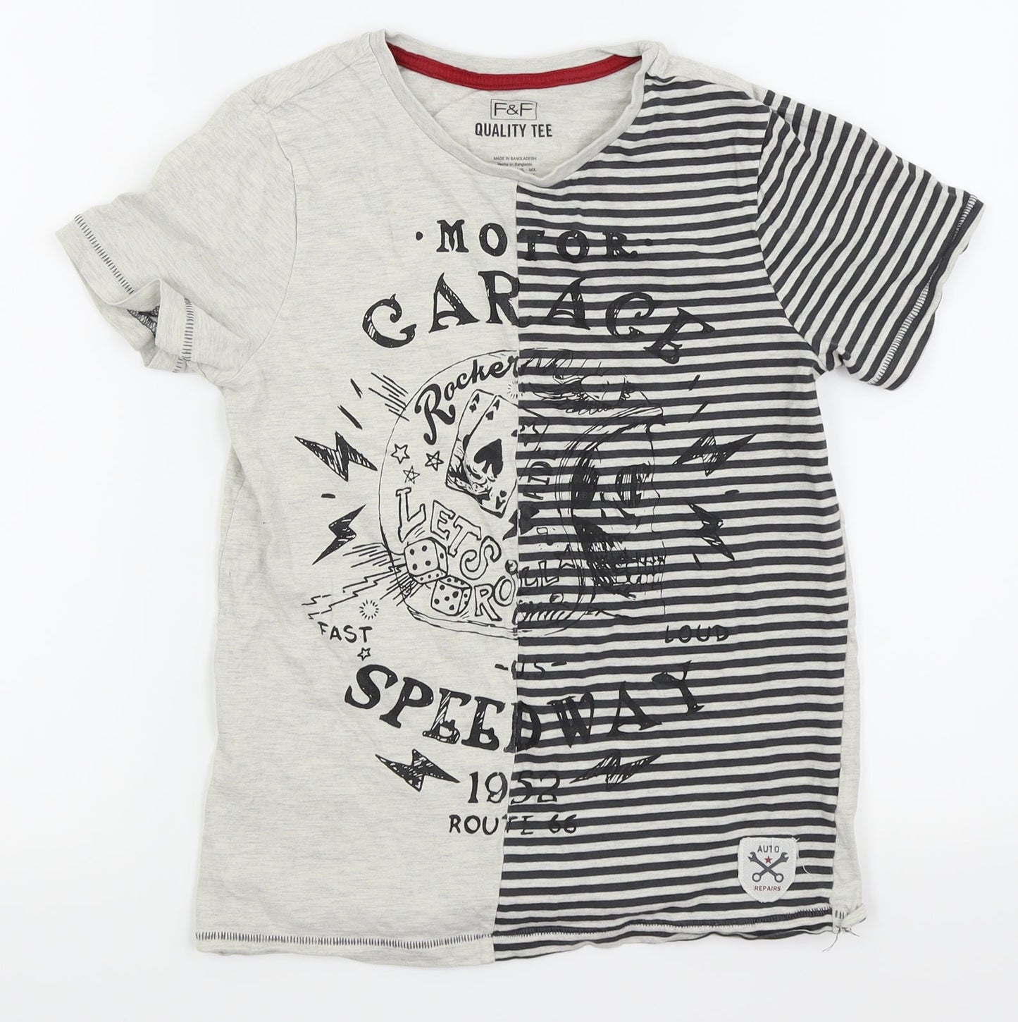 F&F Boys Grey Striped  Basic T-Shirt Size 9-10 Years