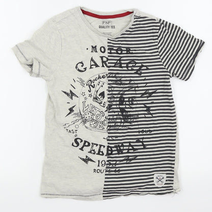 F&F Boys Grey Striped  Basic T-Shirt Size 9-10 Years