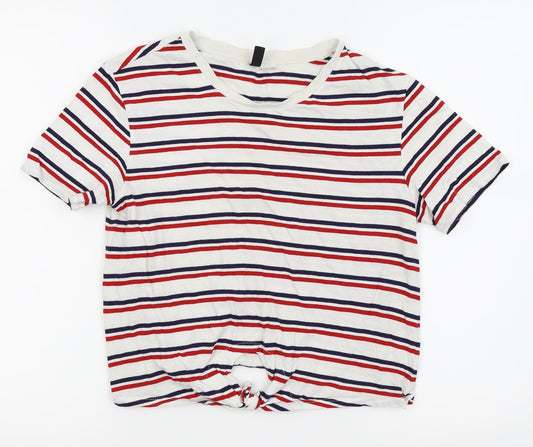Divided by H&M Womens White Striped  Basic Polo Size S