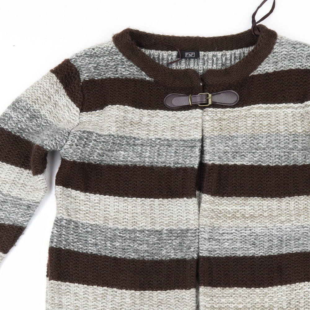 F&F Womens Beige Striped  Cardigan Jumper Size M