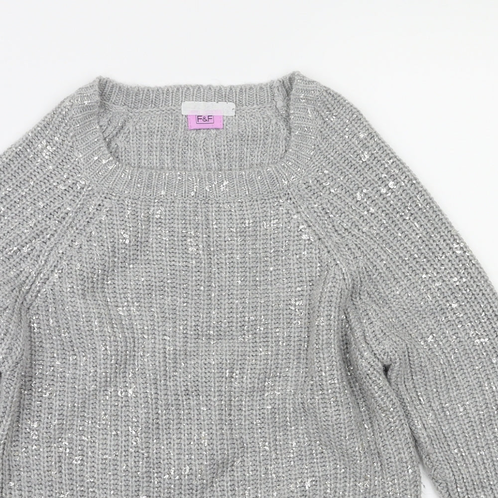 F&F Girls Grey   Pullover Jumper Size 10-11 Years