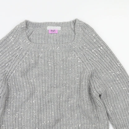 F&F Girls Grey   Pullover Jumper Size 10-11 Years