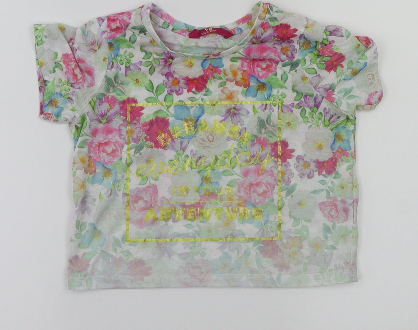 yd Girls Ivory Floral  Basic T-Shirt Size 7-8 Years