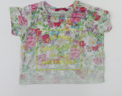 yd Girls Ivory Floral  Basic T-Shirt Size 7-8 Years