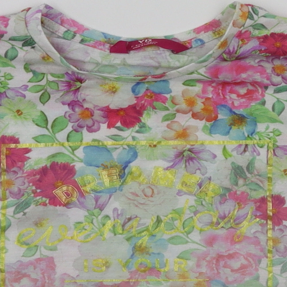 yd Girls Ivory Floral  Basic T-Shirt Size 7-8 Years