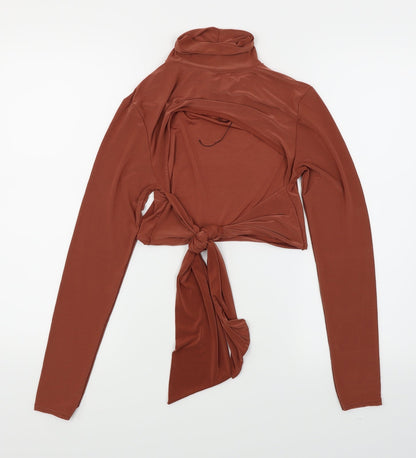 Womens UK Size 10 Pretty Little Thing Brown Cropped Blouse
